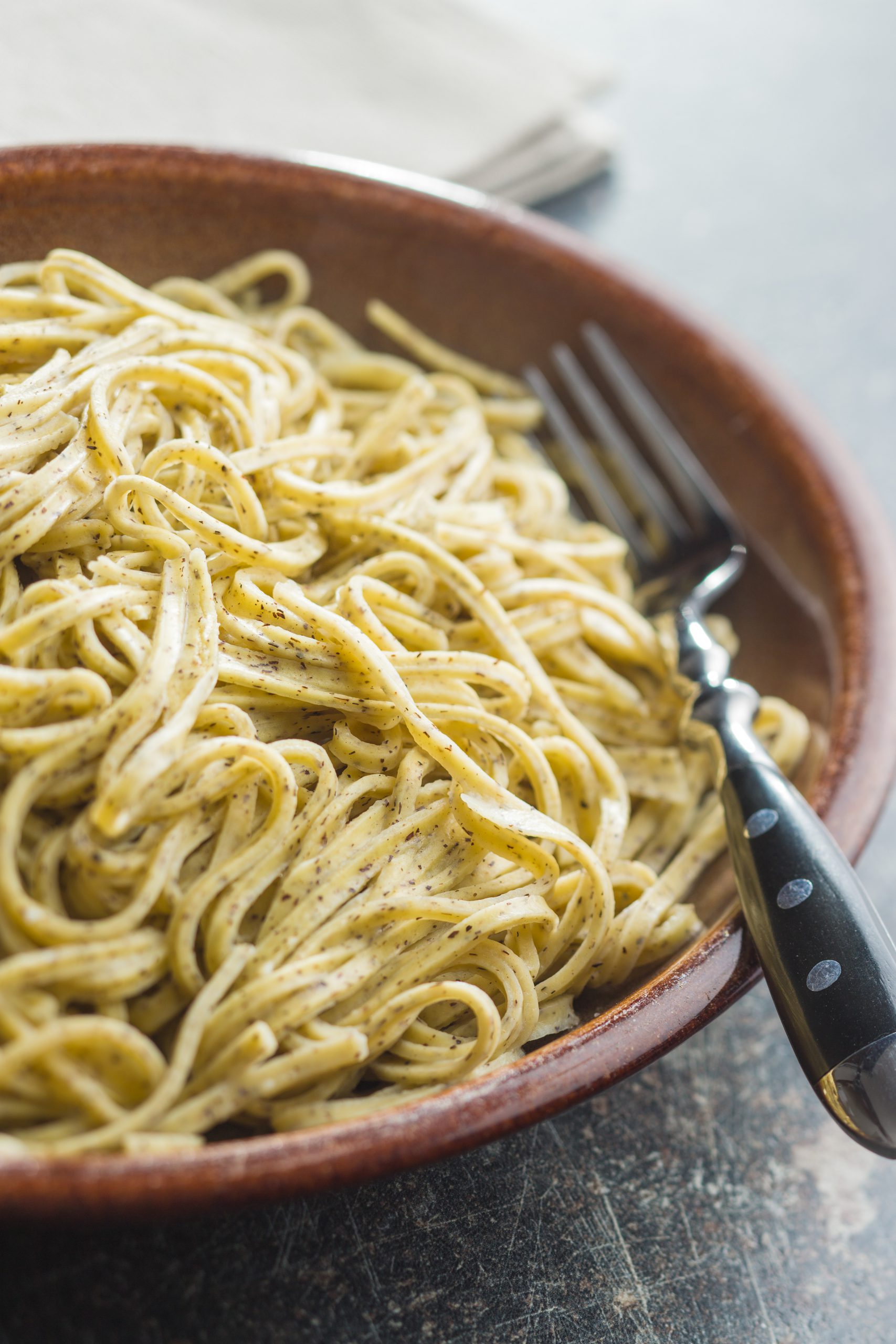 Italian pasta tagliolini with truffles.